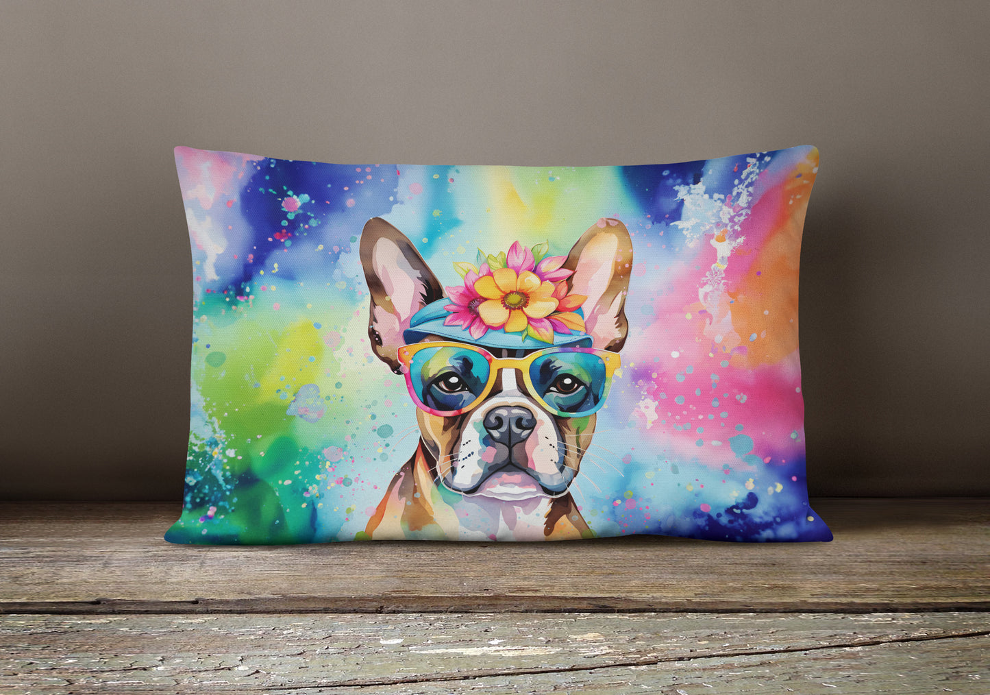 Boston Terrier Hippie Dawg Throw Pillow