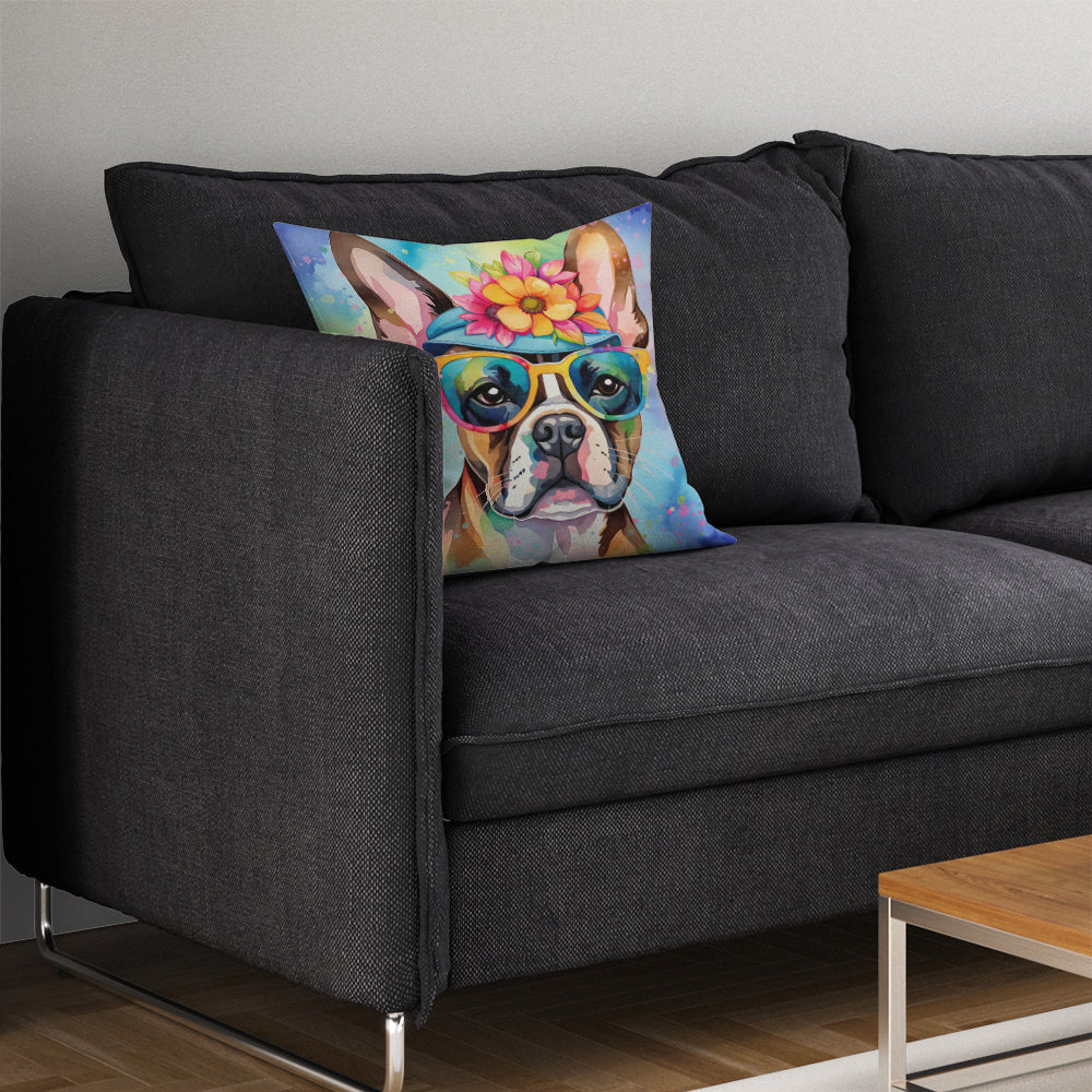 Boston Terrier Hippie Dawg Throw Pillow