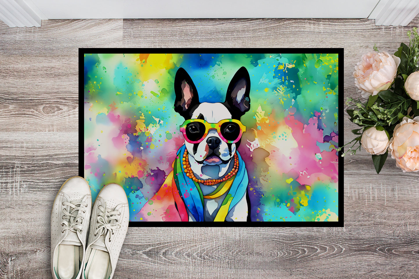 Boston Terrier Hippie Dawg Doormat