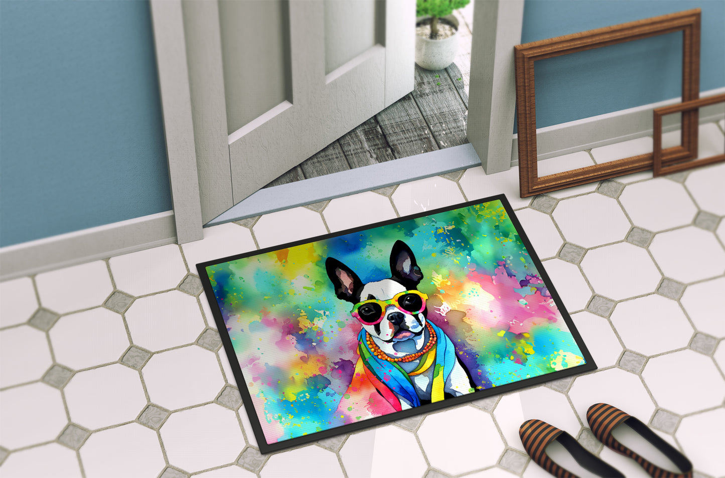 Boston Terrier Hippie Dawg Doormat