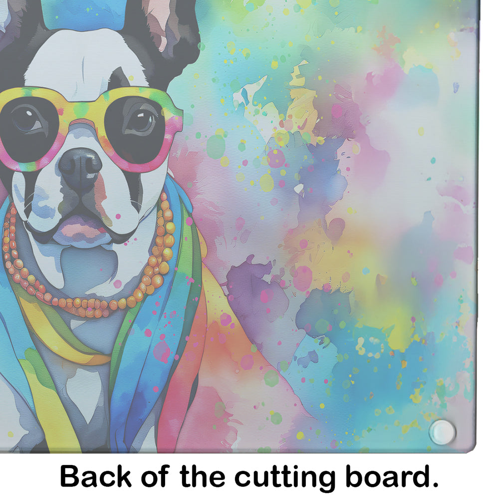 Boston Terrier Hippie Dawg Glass Cutting Board