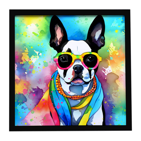 Buy this Boston Terrier Hippie Dawg Framed Metal Print