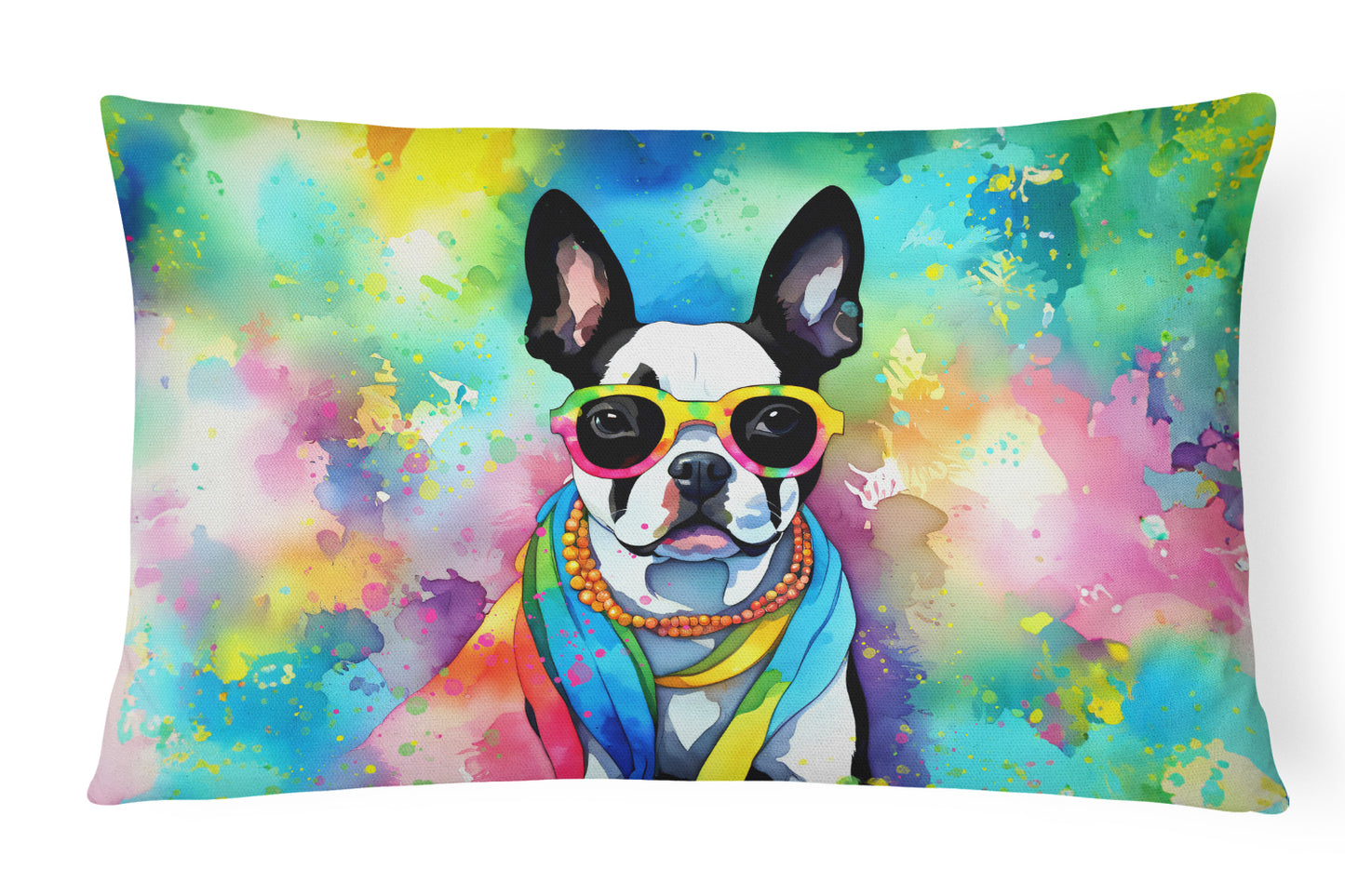 Buy this Boston Terrier Hippie Dawg Throw Pillow