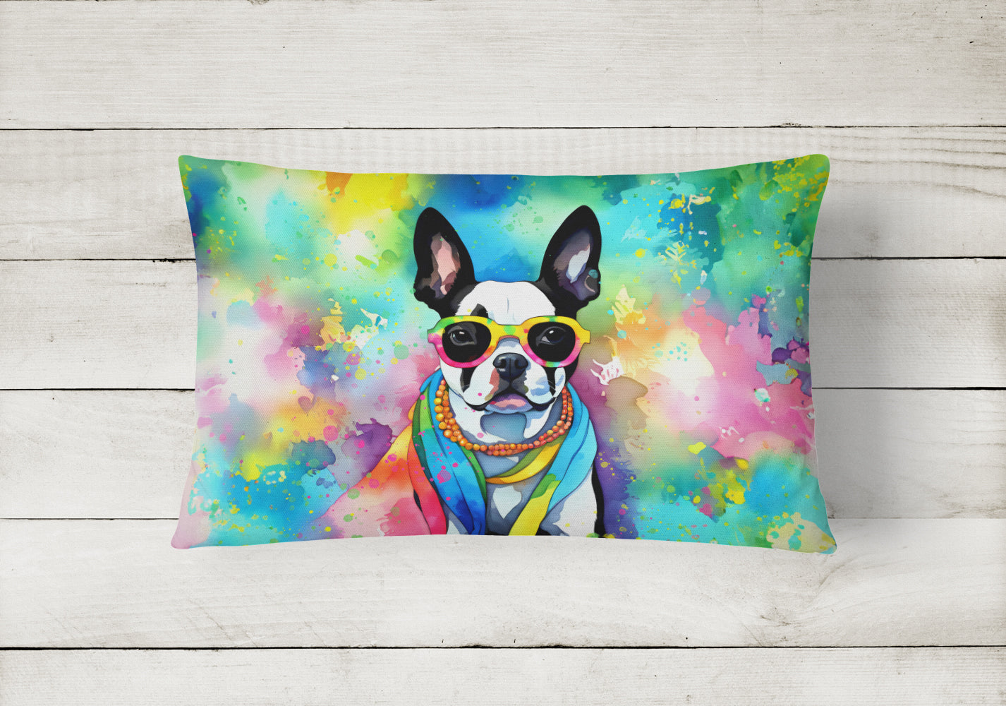 Boston Terrier Hippie Dawg Throw Pillow