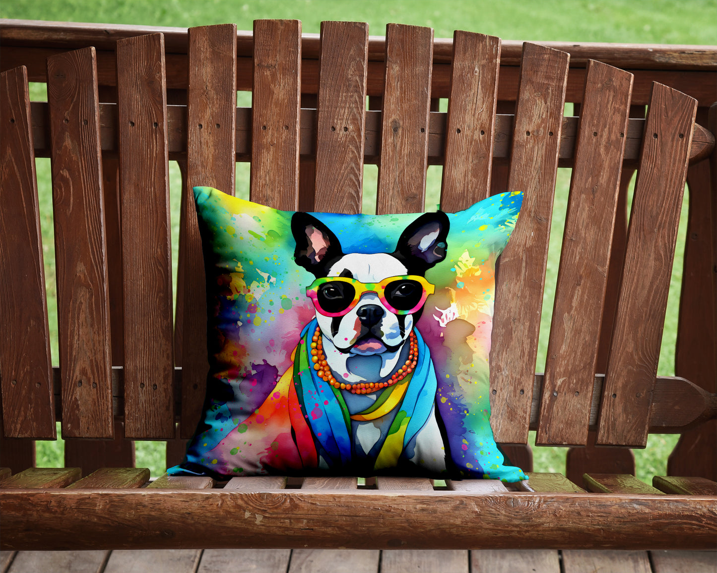 Boston Terrier Hippie Dawg Throw Pillow