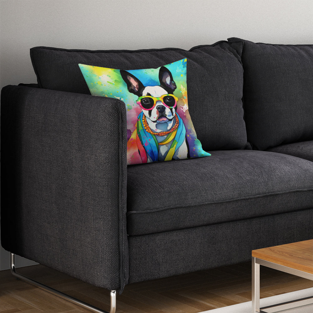 Boston Terrier Hippie Dawg Throw Pillow