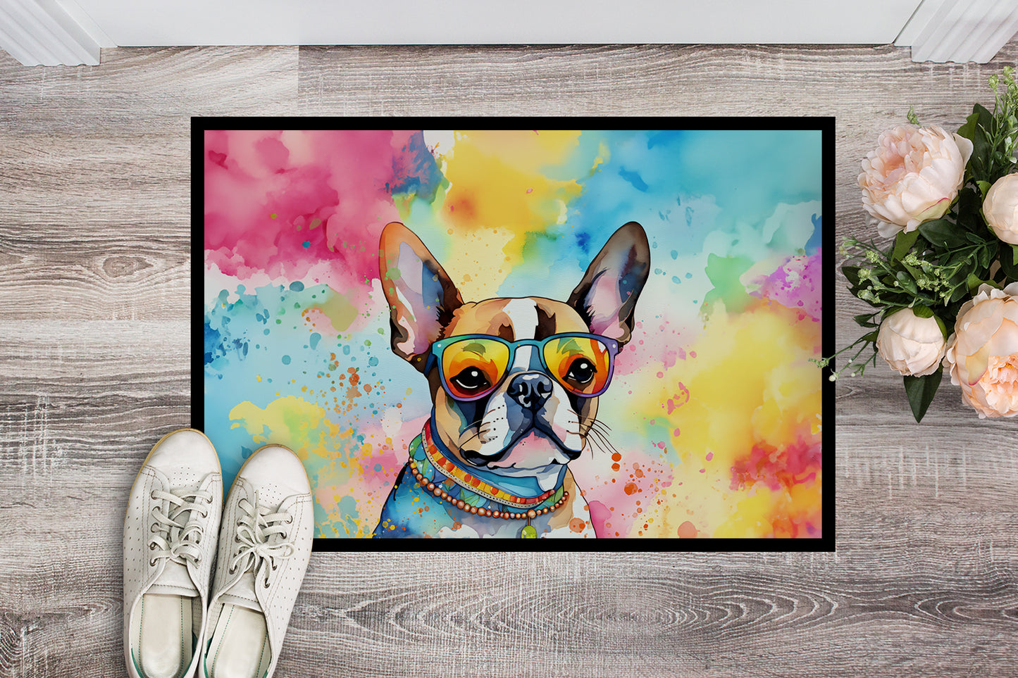 Boston Terrier Hippie Dawg Doormat