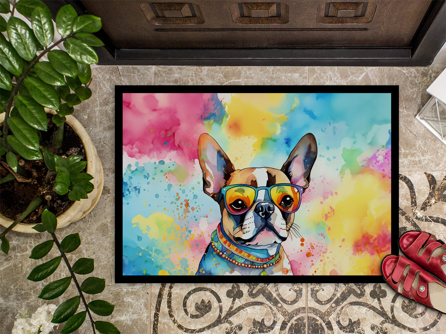 Boston Terrier Hippie Dawg Doormat