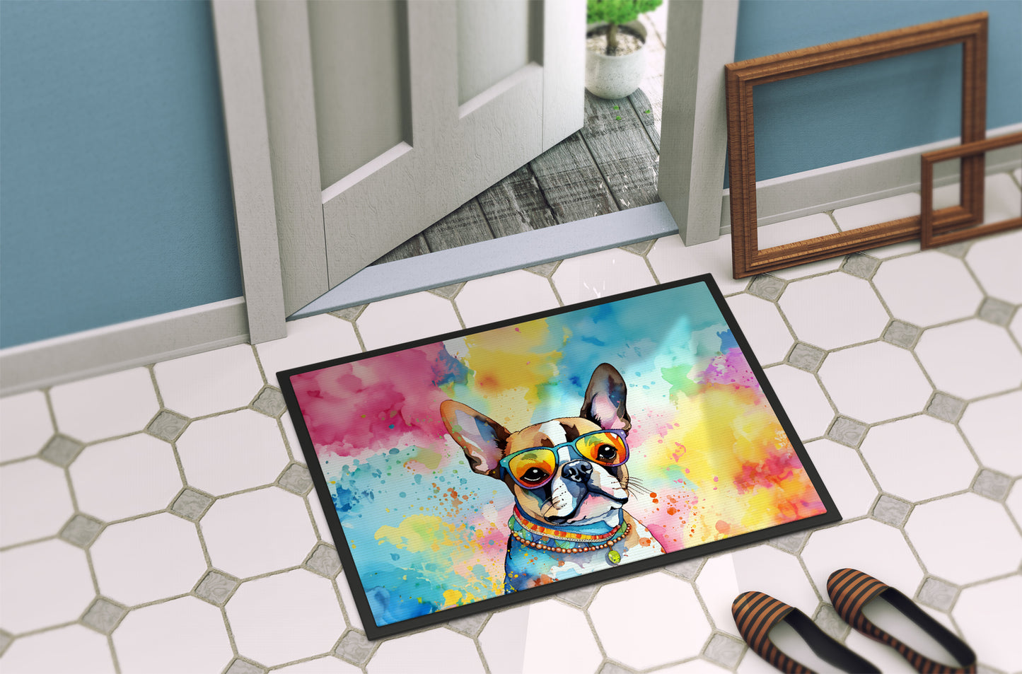 Boston Terrier Hippie Dawg Doormat