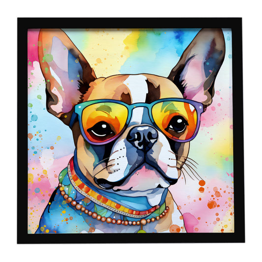 Buy this Boston Terrier Hippie Dawg Framed Metal Print