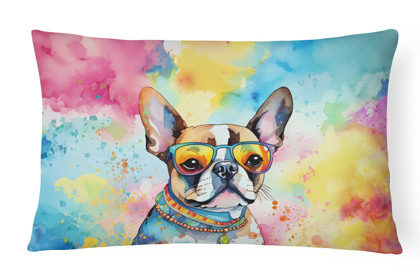 Buy this Boston Terrier Hippie Dawg Throw Pillow