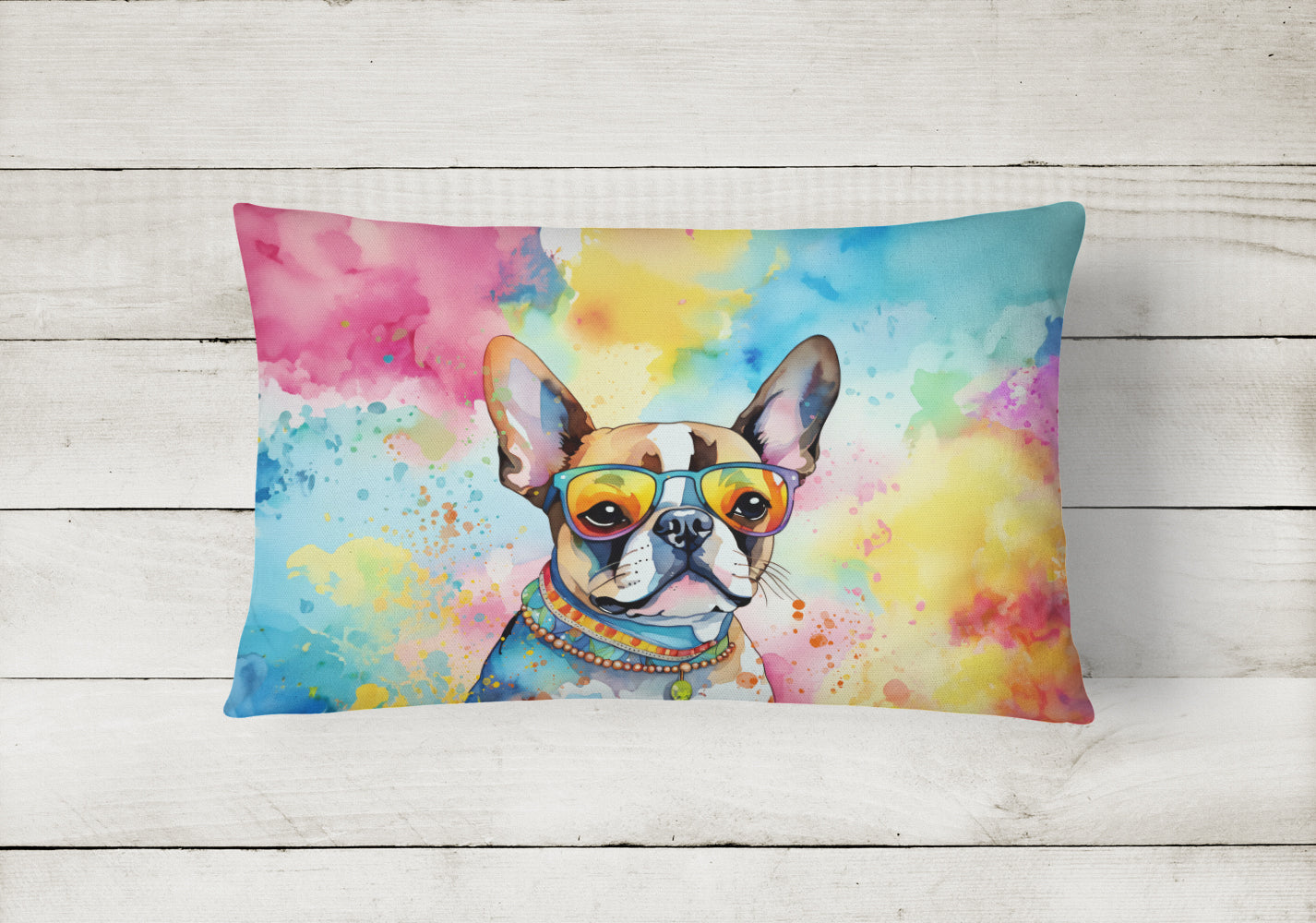 Boston Terrier Hippie Dawg Throw Pillow