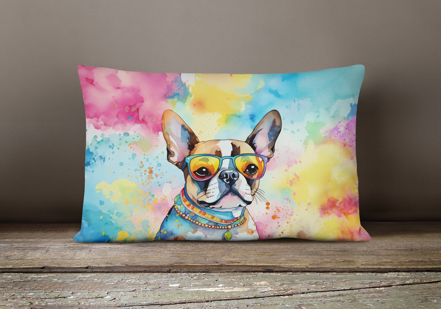 Boston Terrier Hippie Dawg Throw Pillow