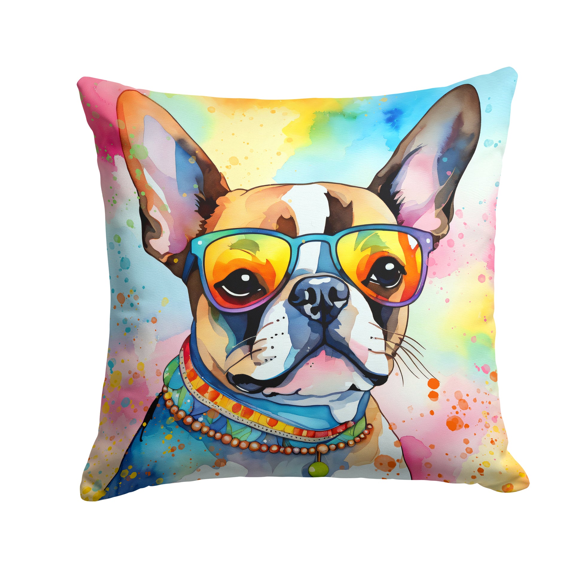 Buy this Boston Terrier Hippie Dawg Throw Pillow