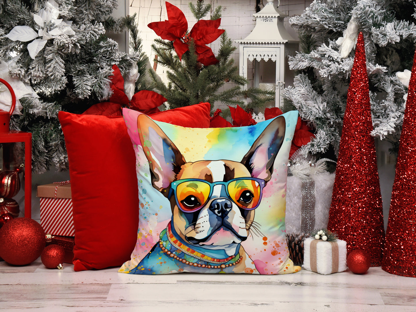 Boston Terrier Hippie Dawg Throw Pillow