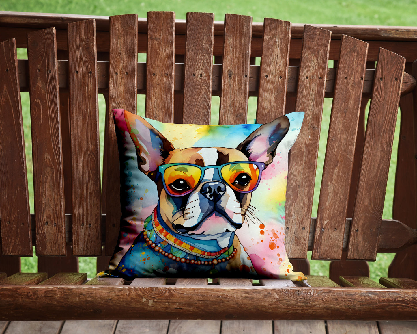 Boston Terrier Hippie Dawg Throw Pillow