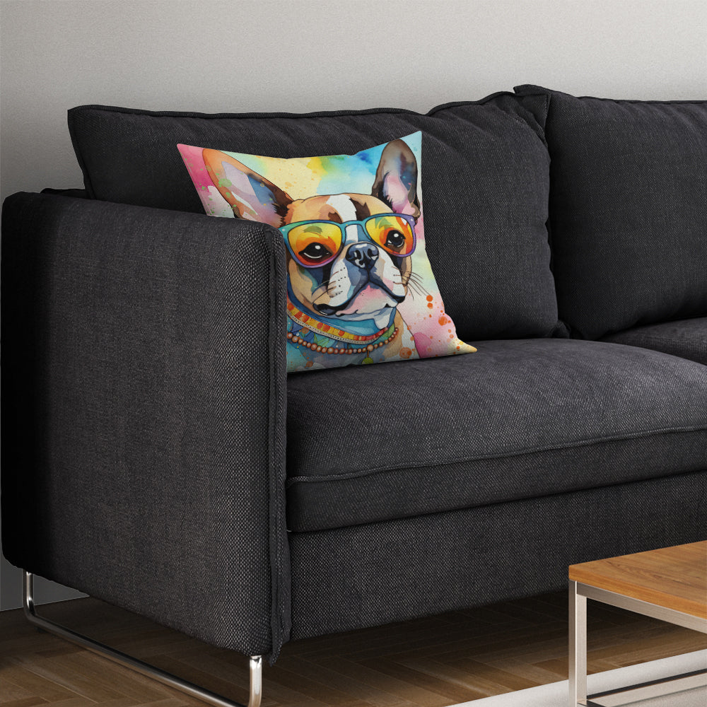 Boston Terrier Hippie Dawg Throw Pillow