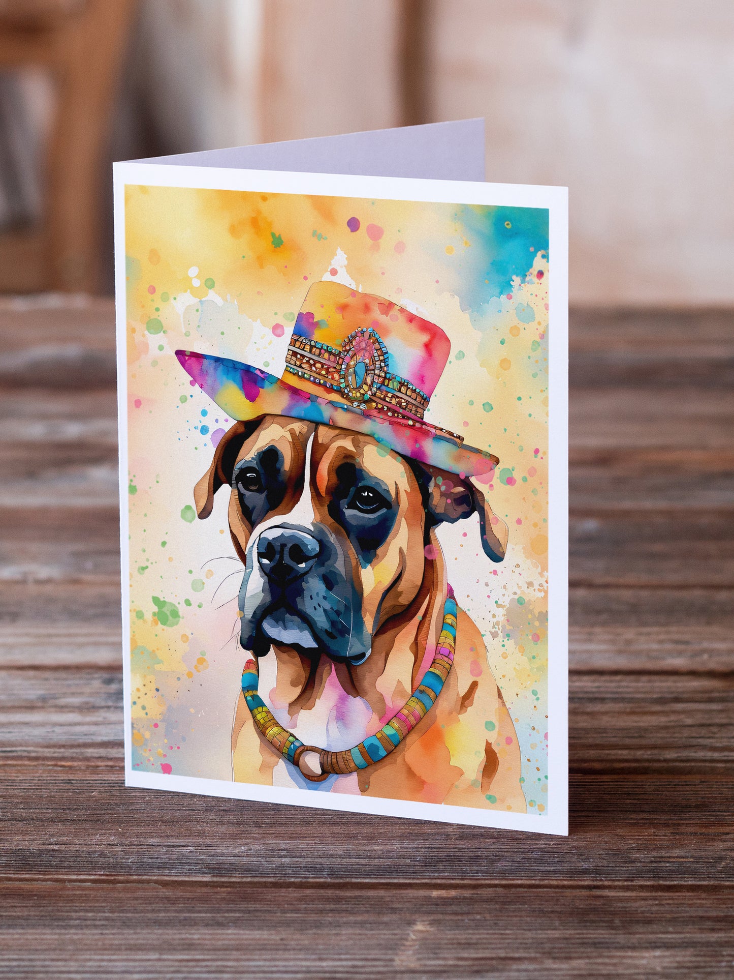 Boxer Hippie Dawg Greeting Cards Pack of 8