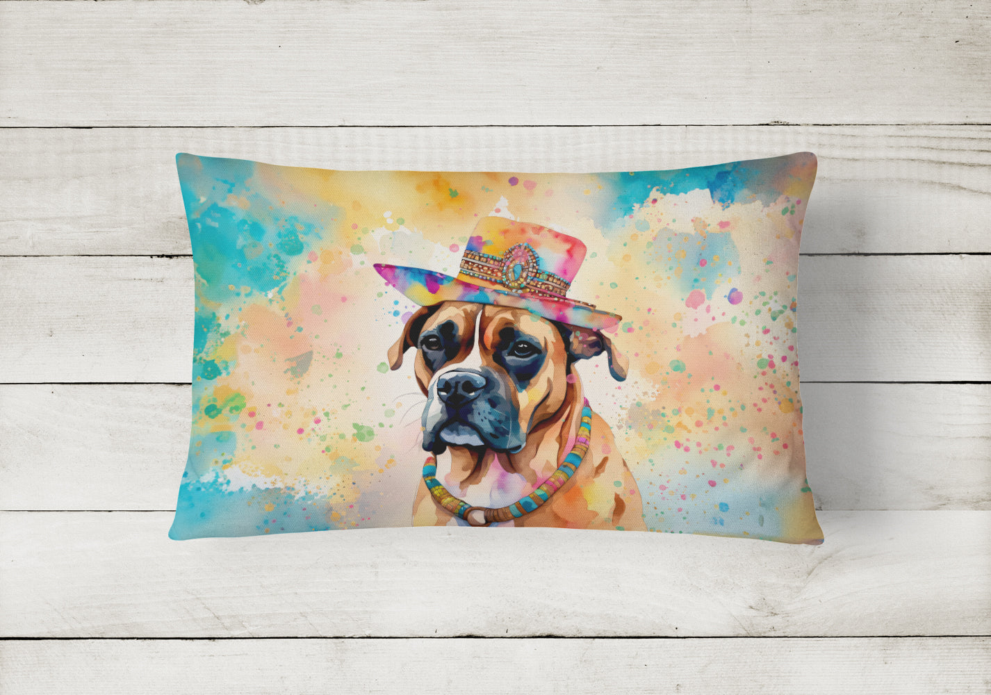 Boxer Hippie Dawg Throw Pillow