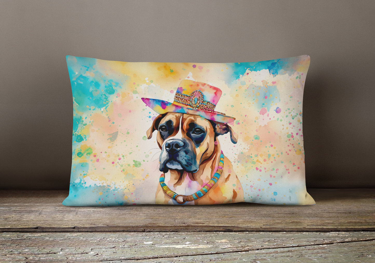 Boxer Hippie Dawg Throw Pillow