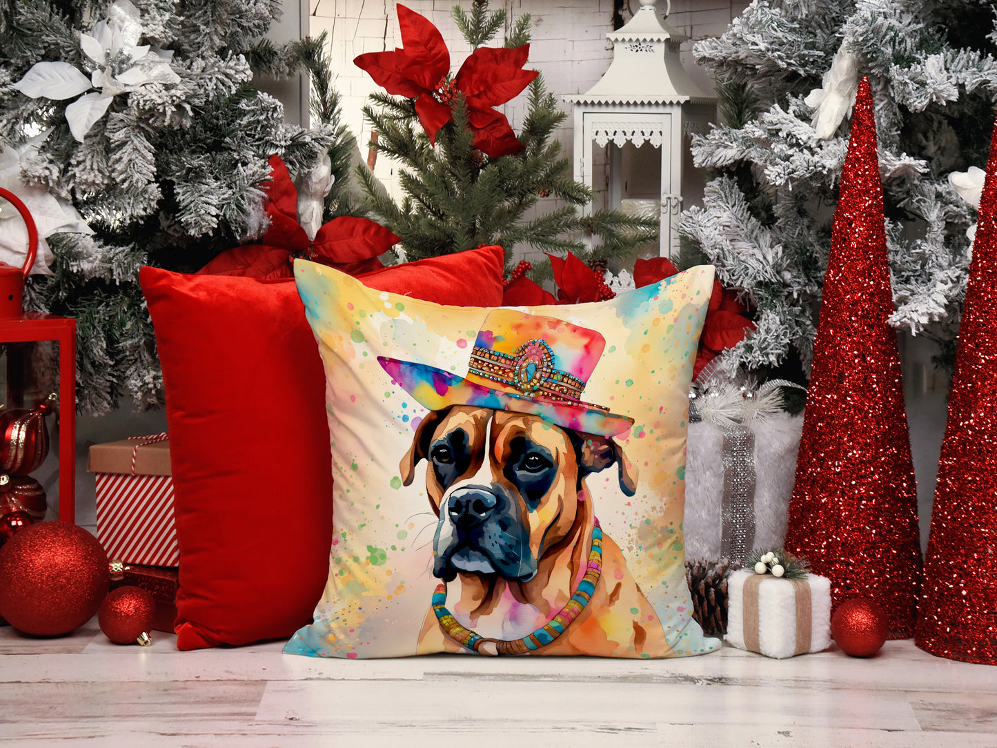 Boxer Hippie Dawg Throw Pillow