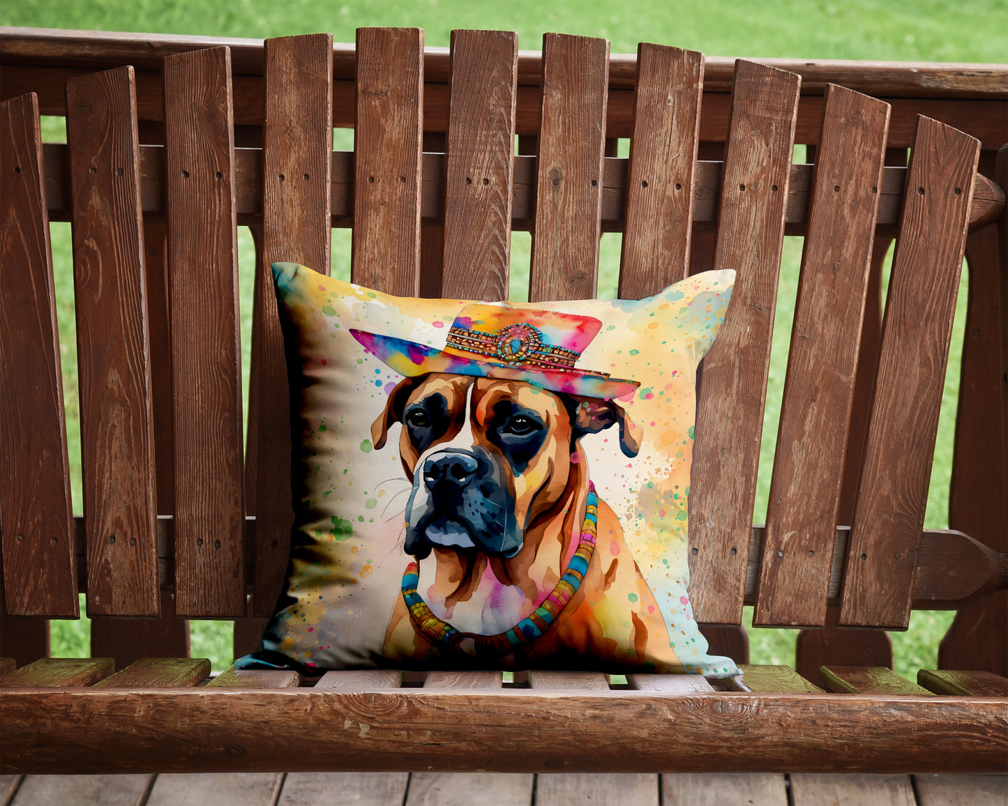 Boxer Hippie Dawg Throw Pillow