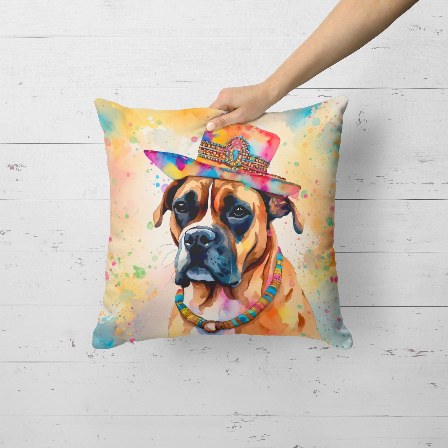 Boxer Hippie Dawg Throw Pillow