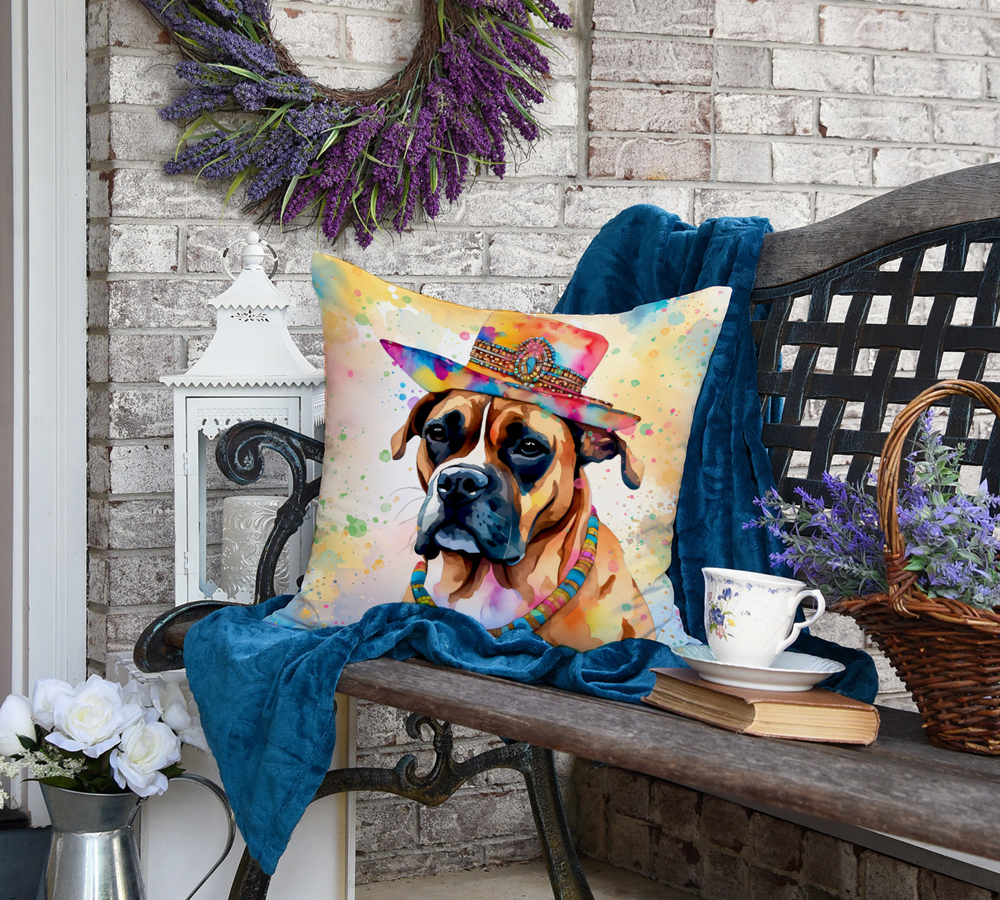 Boxer Hippie Dawg Throw Pillow