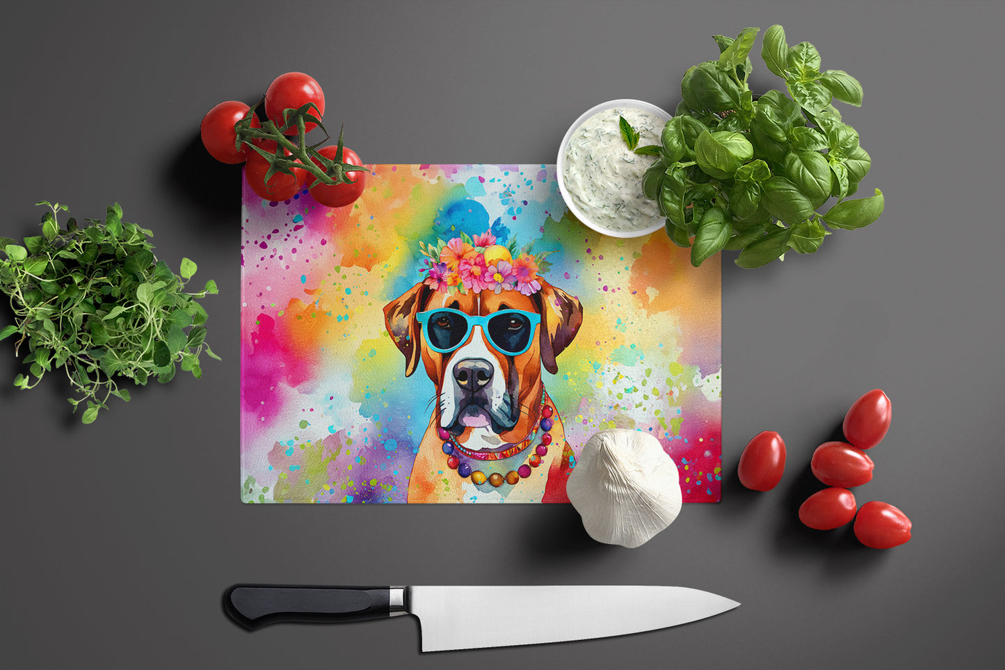 Boxer Hippie Dawg Glass Cutting Board