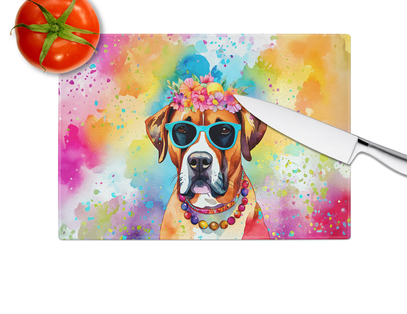 Boxer Hippie Dawg Glass Cutting Board