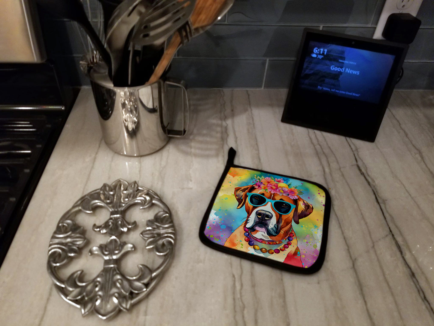 Boxer Hippie Dawg Pair of Pot Holders