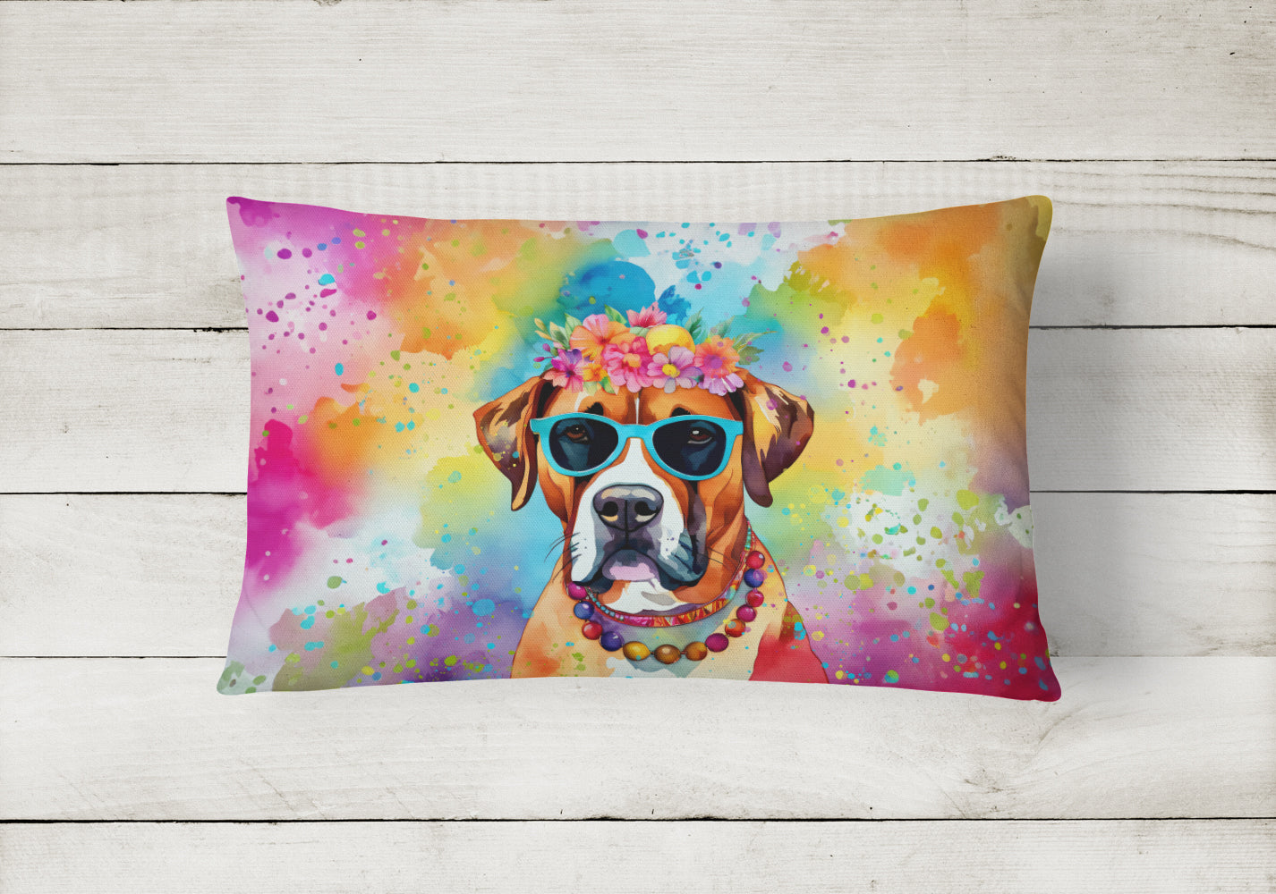 Boxer Hippie Dawg Throw Pillow