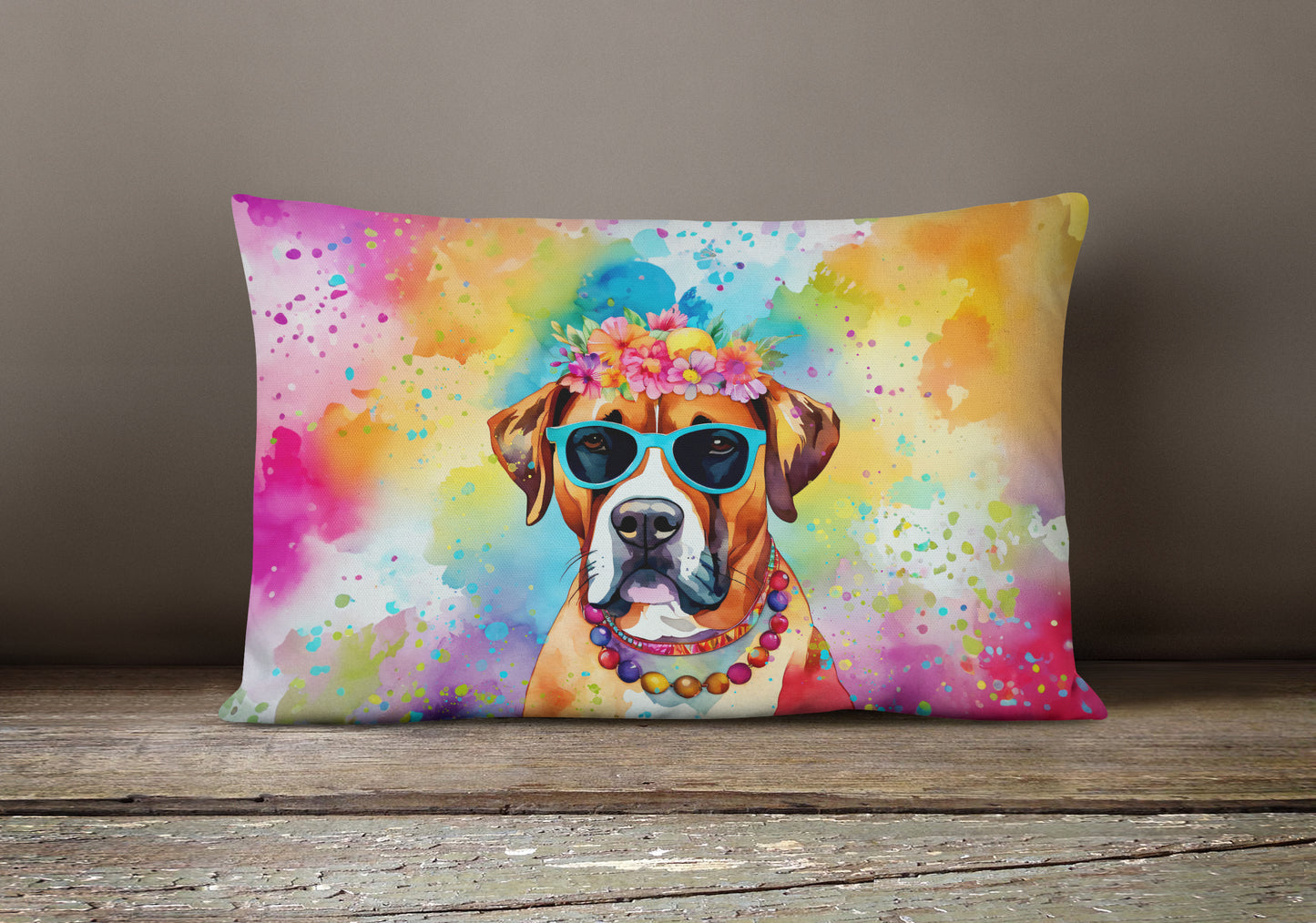 Boxer Hippie Dawg Throw Pillow