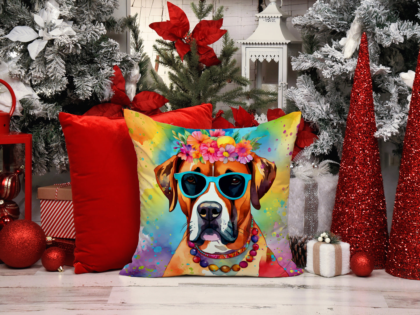 Boxer Hippie Dawg Throw Pillow