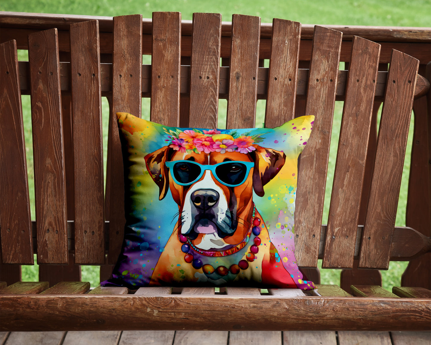 Boxer Hippie Dawg Throw Pillow