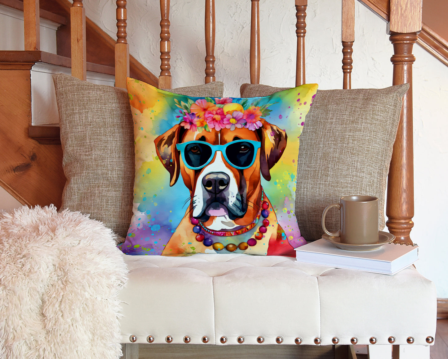 Boxer Hippie Dawg Throw Pillow