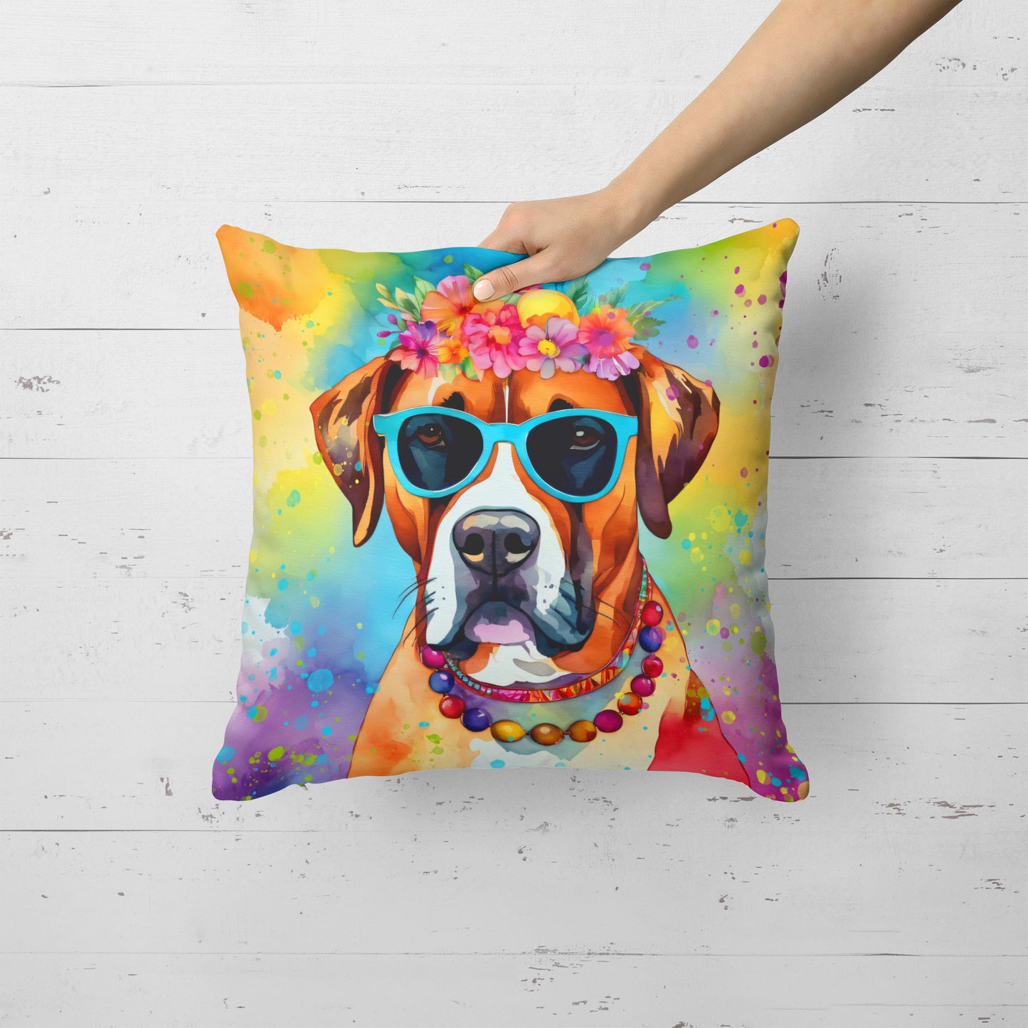 Boxer Hippie Dawg Throw Pillow