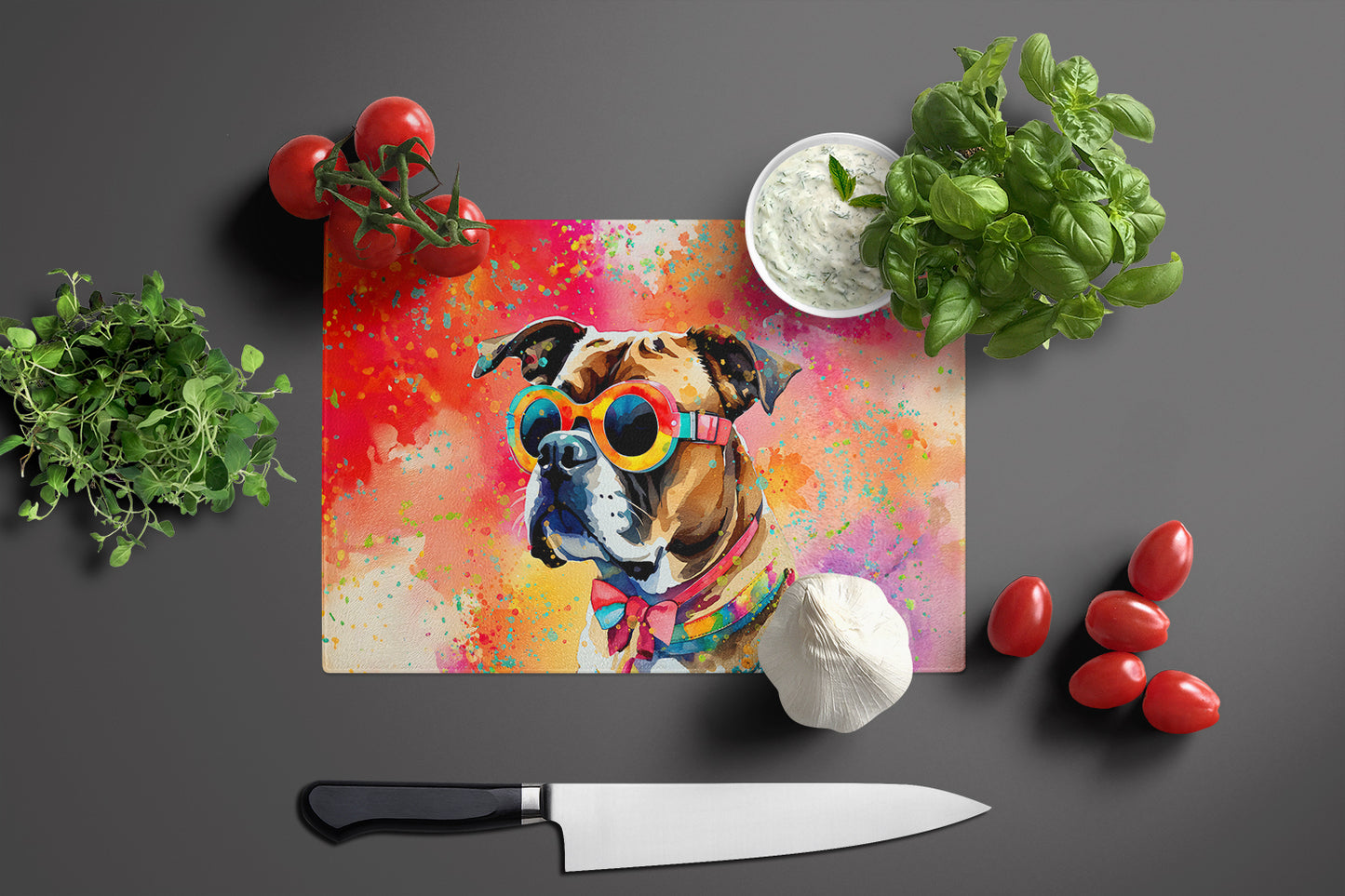 Boxer Hippie Dawg Glass Cutting Board