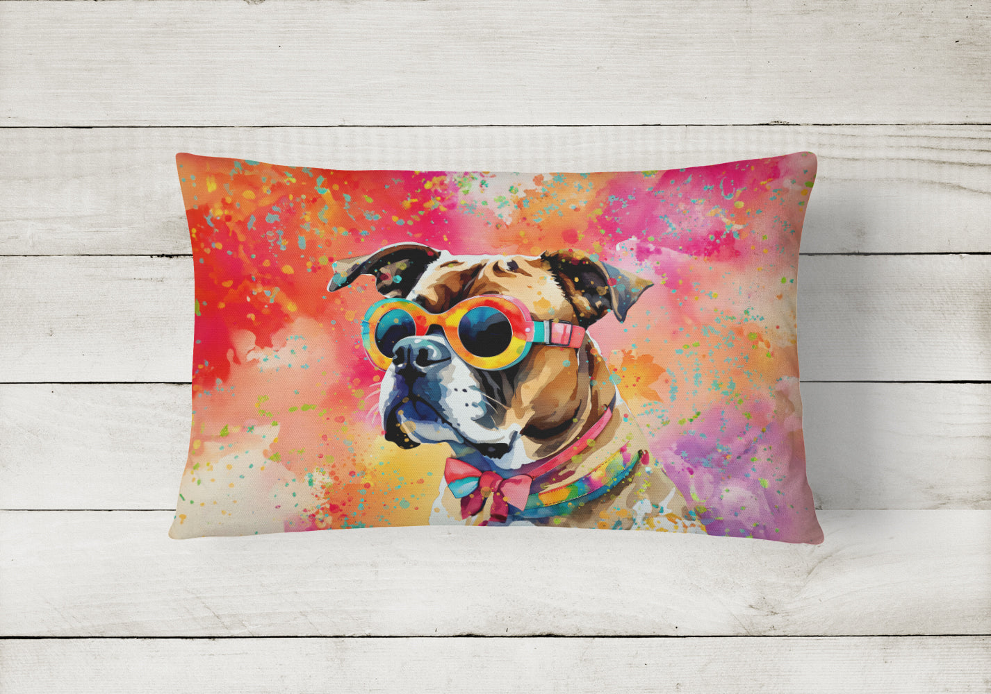 Boxer Hippie Dawg Throw Pillow