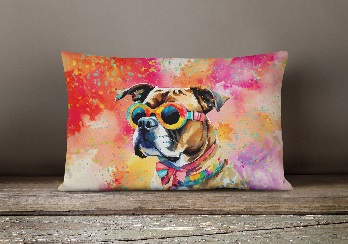 Boxer Hippie Dawg Throw Pillow