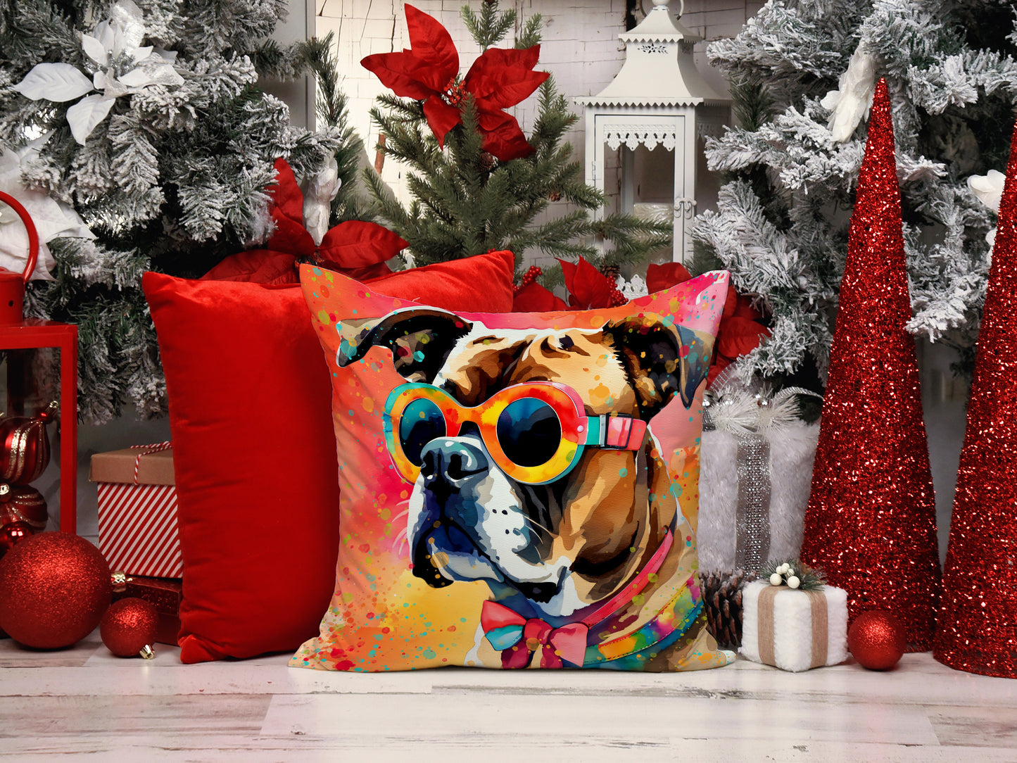 Boxer Hippie Dawg Throw Pillow