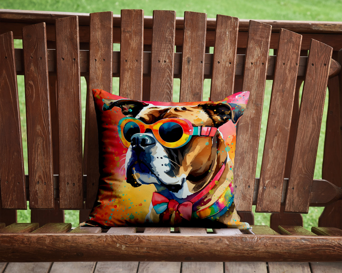 Boxer Hippie Dawg Throw Pillow