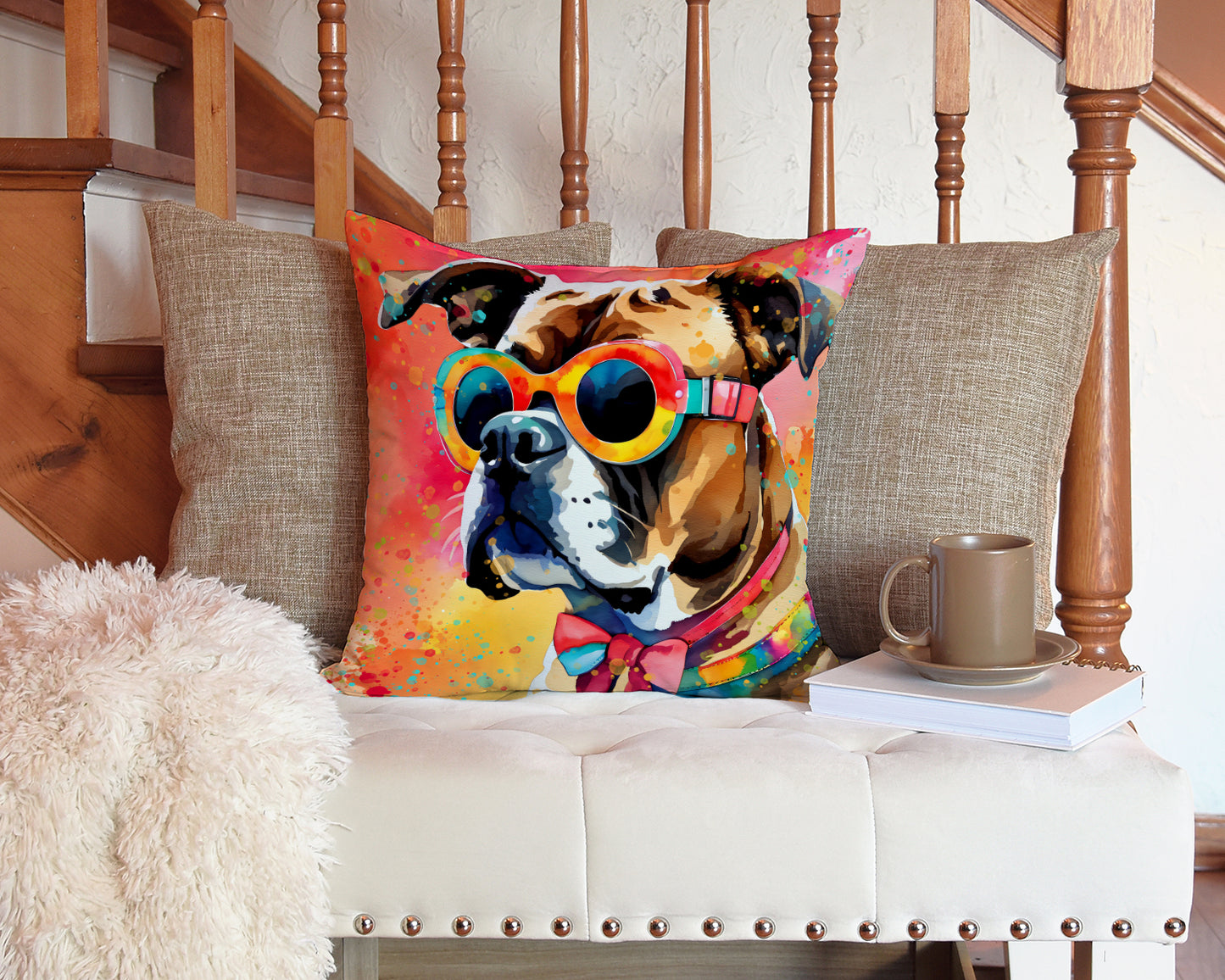 Boxer Hippie Dawg Throw Pillow