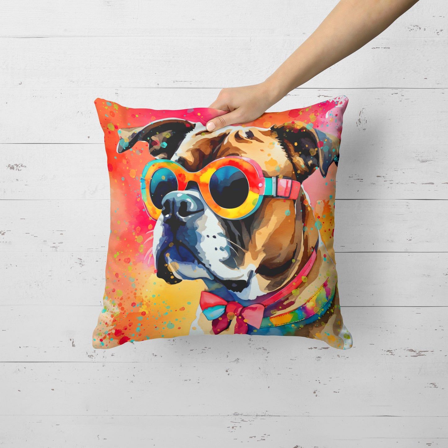 Boxer Hippie Dawg Throw Pillow