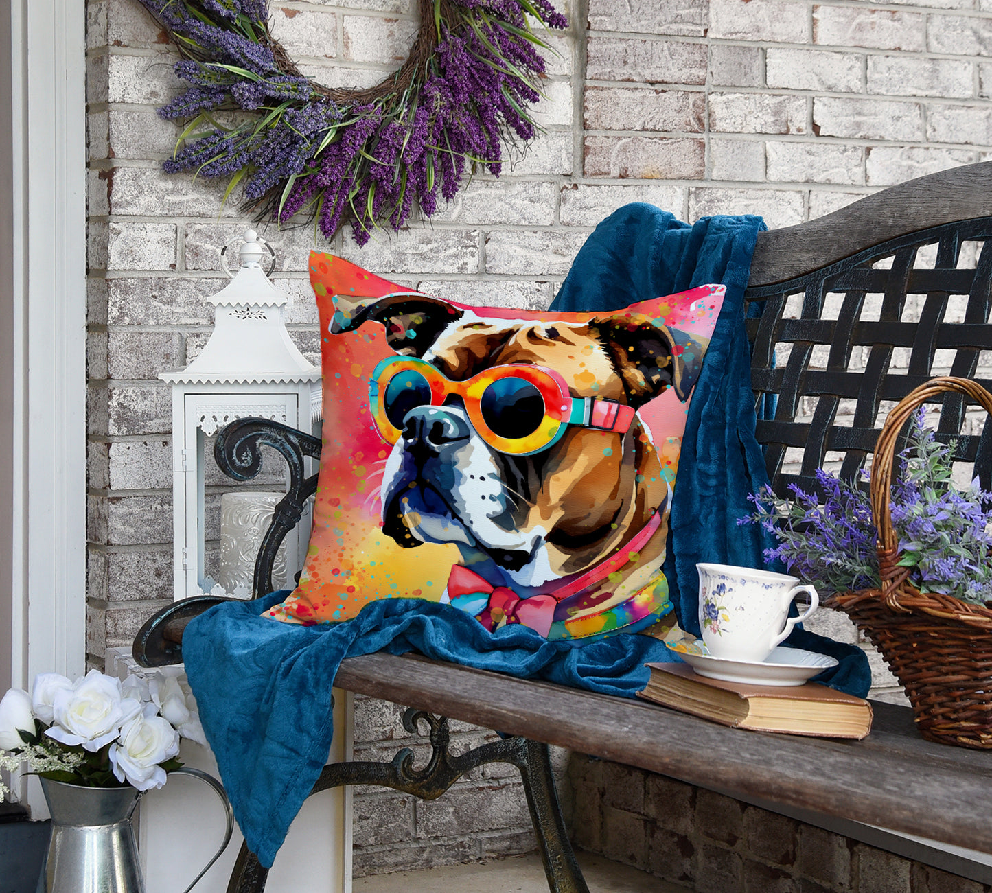 Boxer Hippie Dawg Throw Pillow