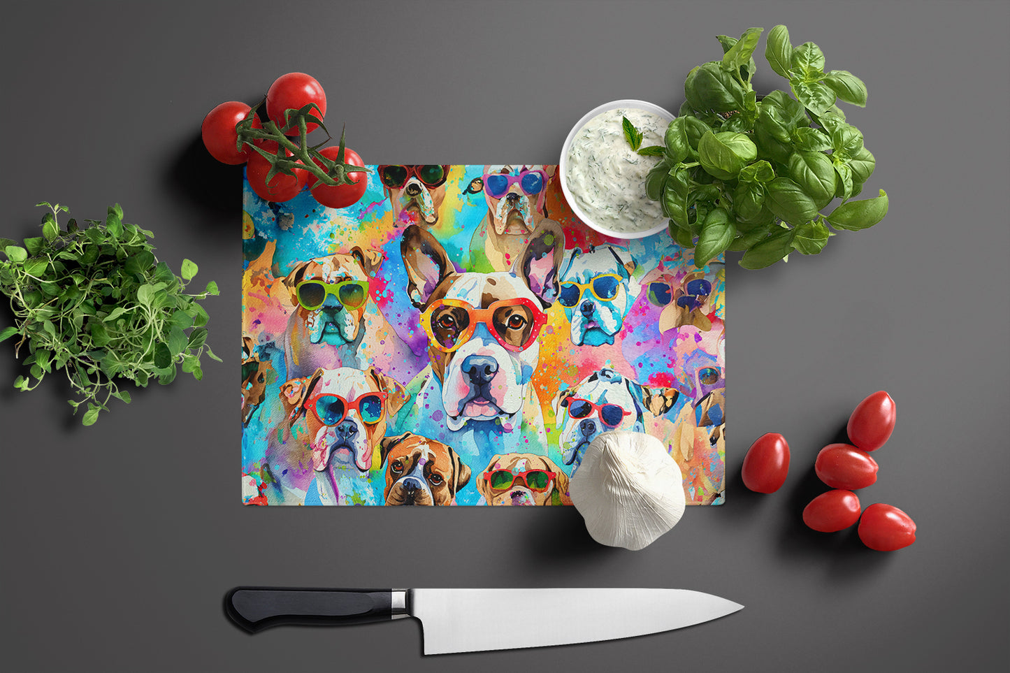 Boxer Hippie Dawg Glass Cutting Board