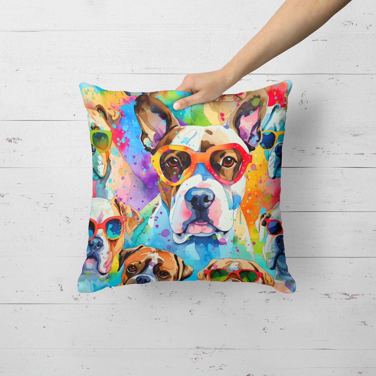 Boxer Hippie Dawg Throw Pillow