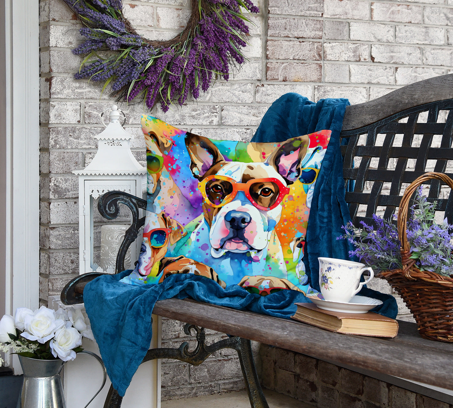 Boxer Hippie Dawg Throw Pillow