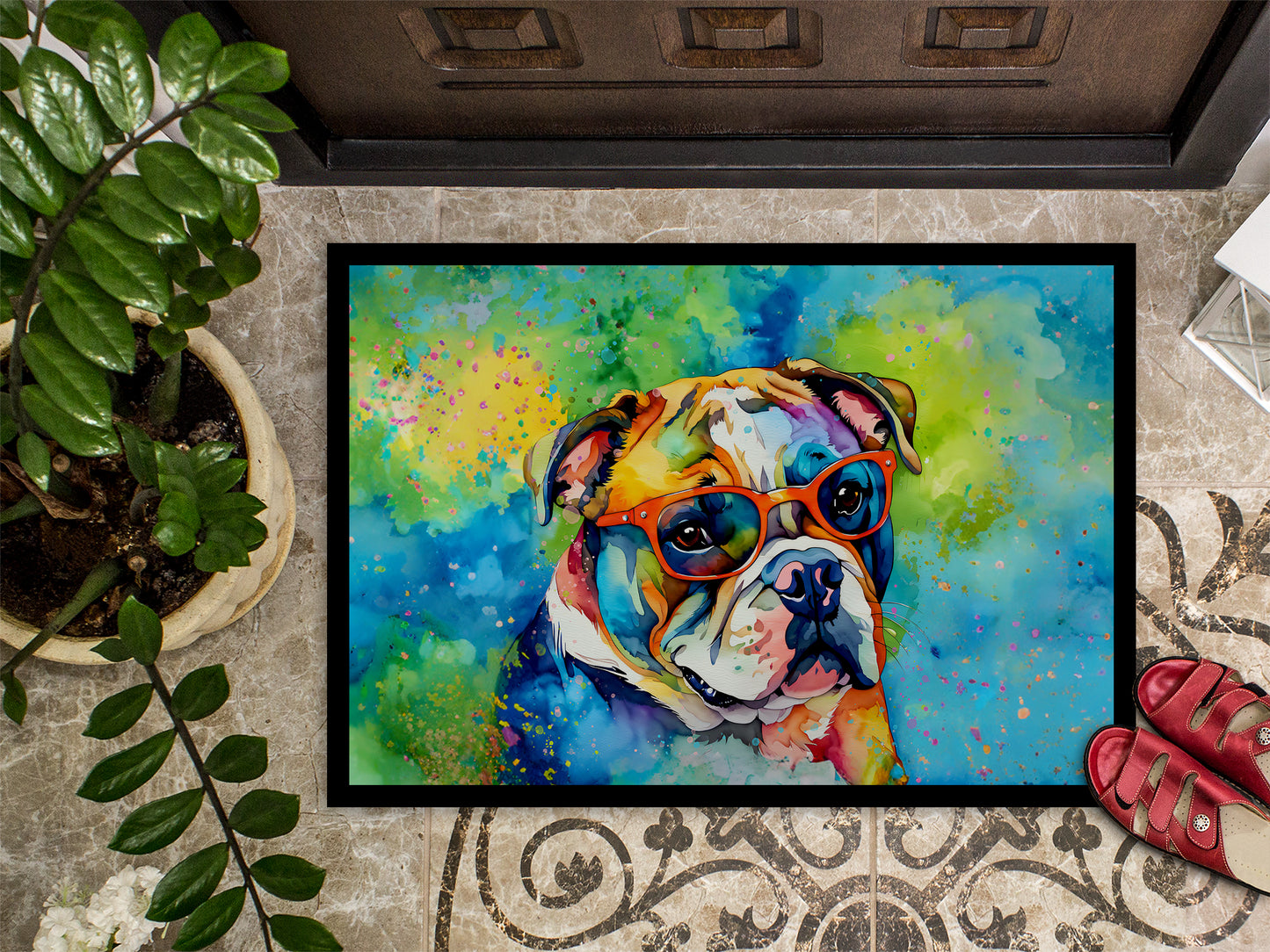 English Bulldog Hippie Dawg Doormat