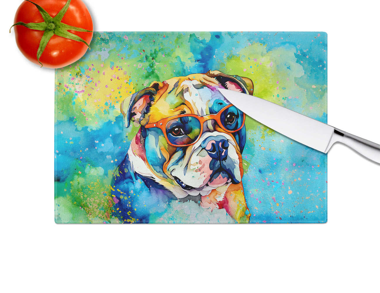 English Bulldog Hippie Dawg Glass Cutting Board